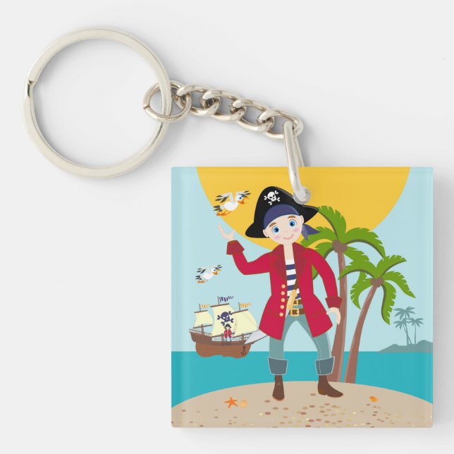 Pirate kid birthday party key ring (Front)