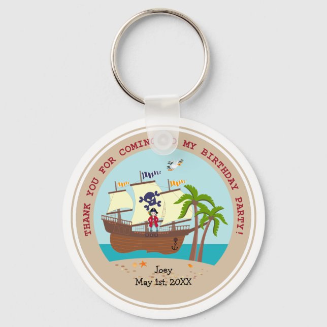 Pirate kid birthday party key ring (Front)