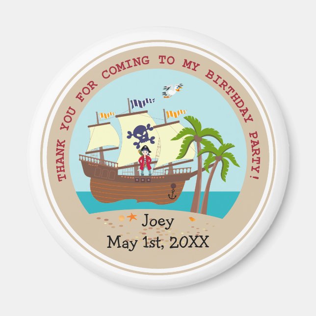 Pirate kid birthday party magnet (Front)