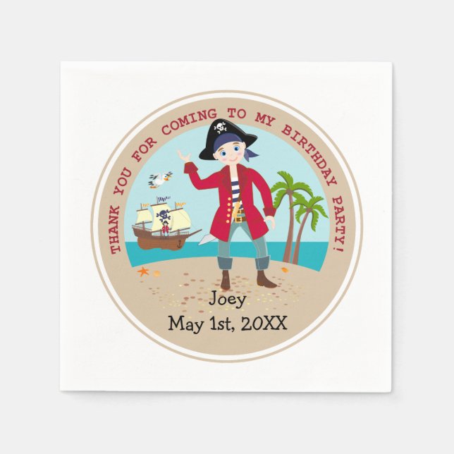 Pirate kid birthday party napkin (Front)