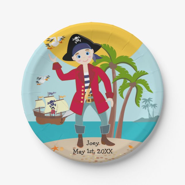 Pirate kid birthday party paper plate (Front)