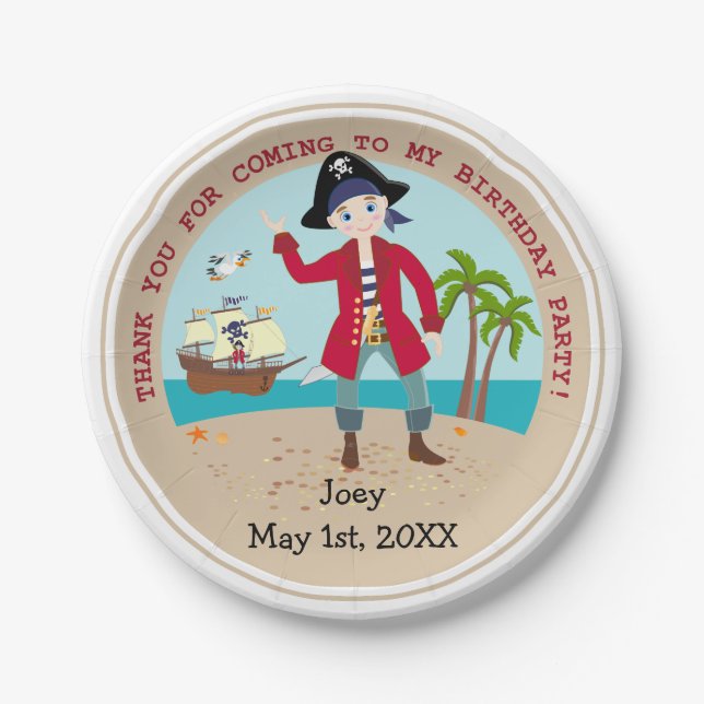 Pirate kid birthday party paper plate (Front)