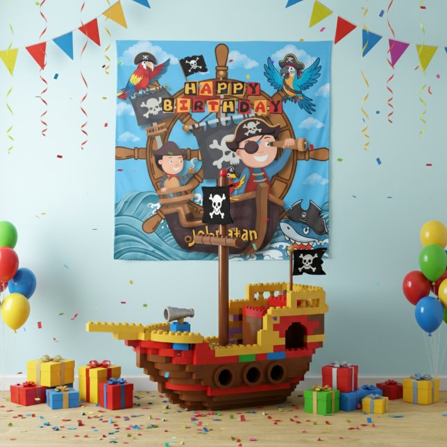 Pirate Kids Birthday  Backdrop Banner  Tapestry (Creator Uploaded)