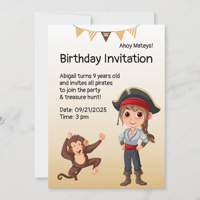 Pirate Kids Birthday Invitation (Front)