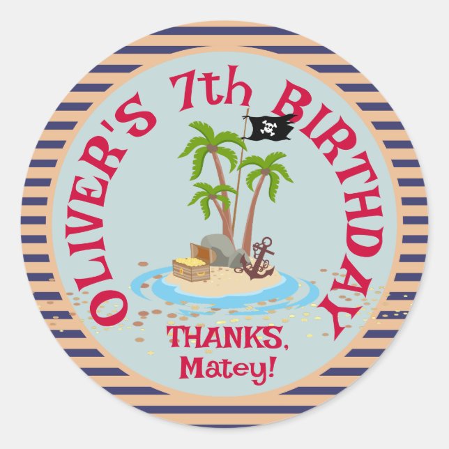 Pirate Kids Birthday Party Classic Round Sticker (Front)
