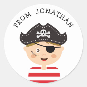 Pirate Kids Birthday Party Favor   Boy Adventure Classic Round Sticker