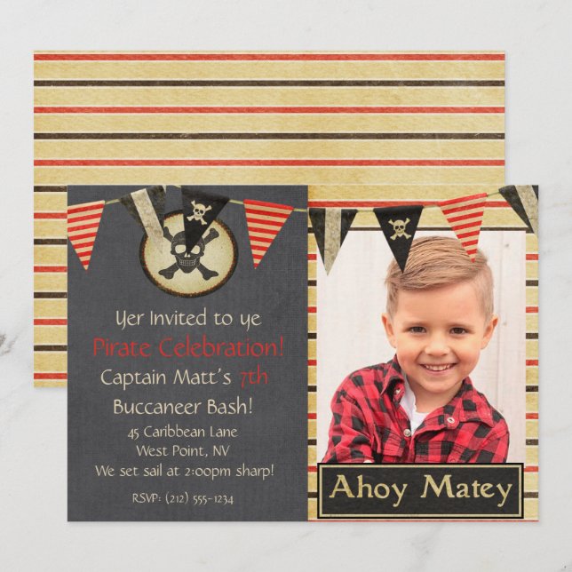 Pirate Kids Birthday Party Invitation (Front/Back)