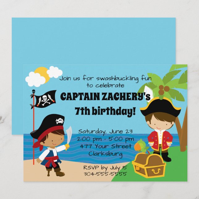 Pirate Kids Birthday Party Invitation (Front/Back)