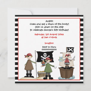 Pirate kids birthday party invitation-Black border Invitation