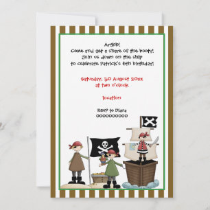 Pirate kids birthday party invitation-brown border invitation