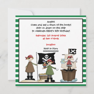 Pirate kids birthday party invitation-green border invitation