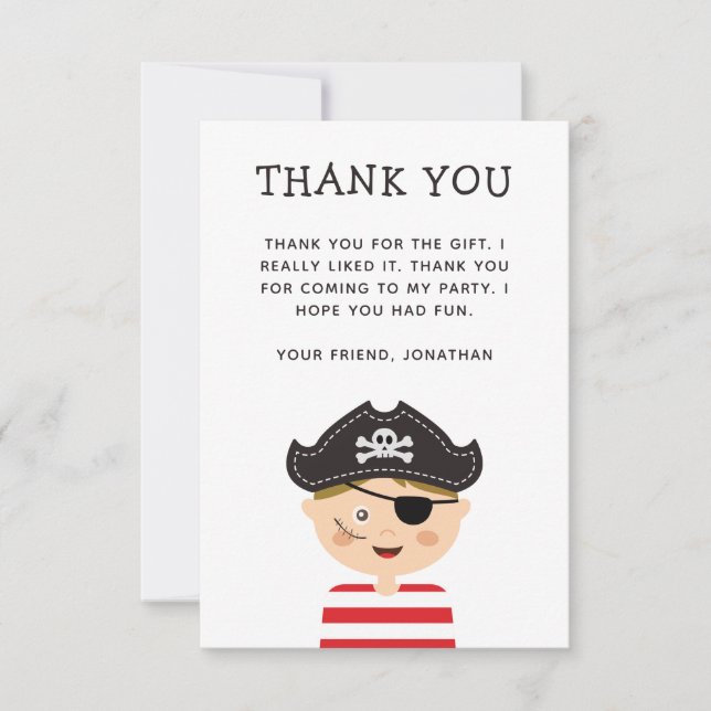 Pirate Kids or Boy Birthday Party | Cute Childrens Thank You Card (Front)