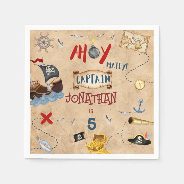 Pirate Kids pirate party birthday Napkin (Front)
