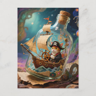 Pirate Kitty in a Bottle Postcard