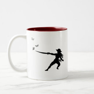 Pirate Lady Captain Sword fight Butterflies Two-Tone Coffee Mug