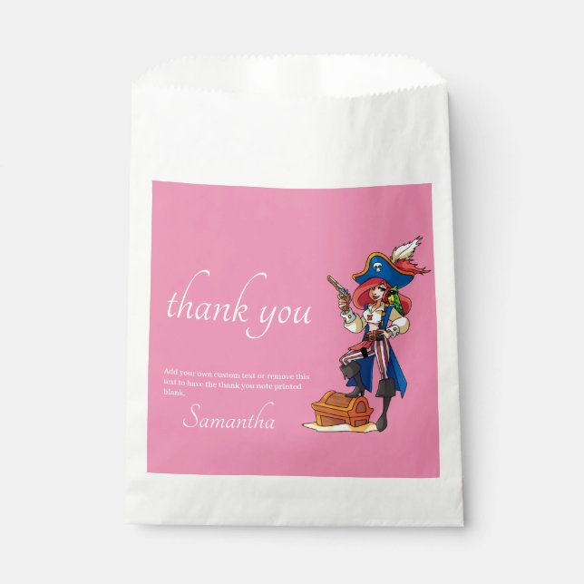 Pirate Lady Thank you Pink Favour Bags (Front)