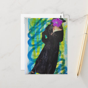 Pirate Lady With Purple Flower Face Mixed Media Postcard