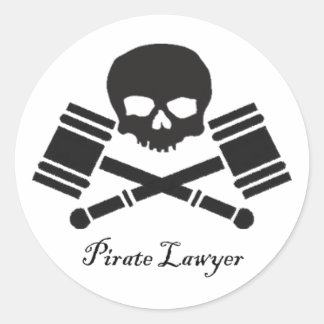 Pirate Lawyer Round Sticker w/ Border