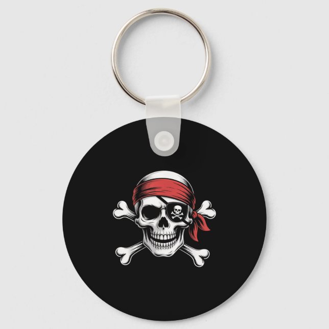 Pirate Lazy Skull Bandanna Halloween Costume Men B Key Ring (Front)