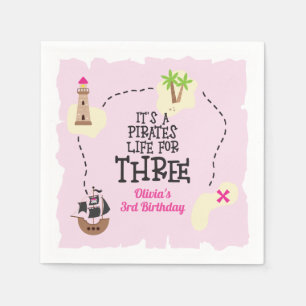 Pirate life for THREE me Pink Birthday Napkin