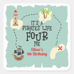 Pirate life FOUR me 4th Birthday Square Sticker