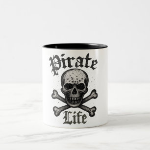 Pirate Life Skull & Crossbones Grunge Design Two-Tone Coffee Mug