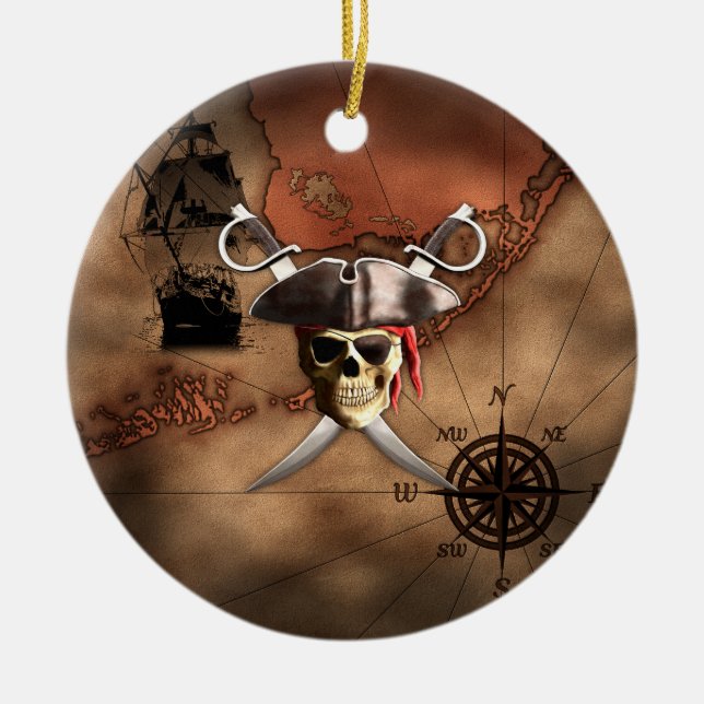Pirate Map Ceramic Tree Decoration (Front)