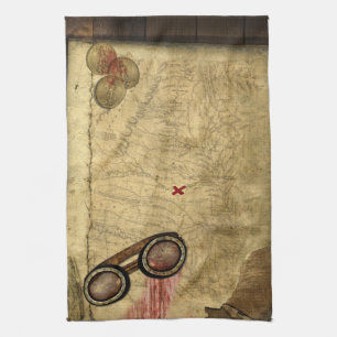 Pirate Map, Gold Coins and Tea Towel