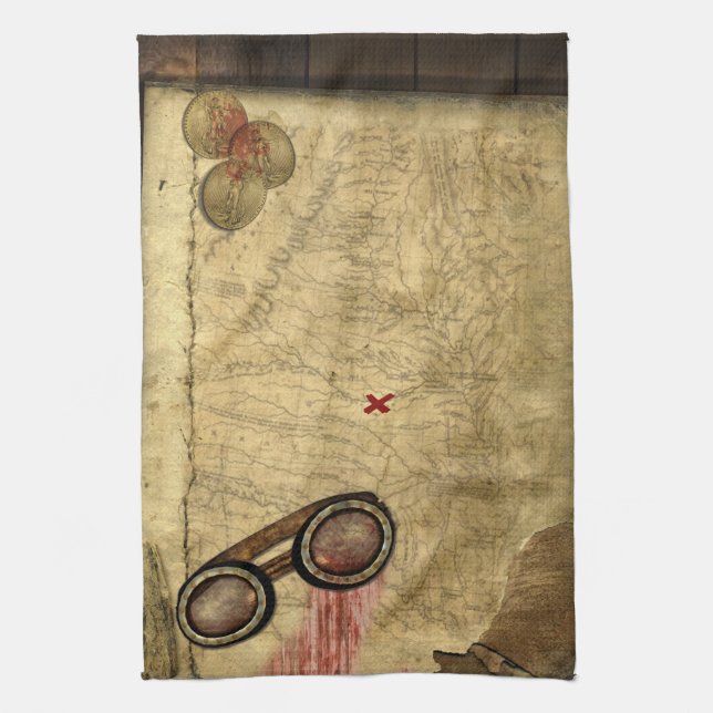 Pirate Map, Gold Coins and Tea Towel (Vertical)