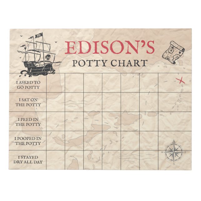 Pirate Map Potty Chart Personalised Name & Tasks Notepad (Front)