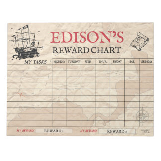 Pirate Map Reward Chart Personalised Name Tasks Notepad