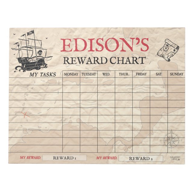 Pirate Map Reward Chart Personalised Name Tasks Notepad (Front)