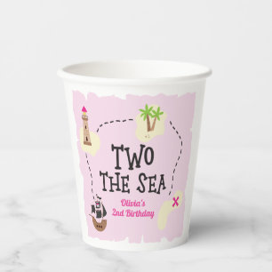 Pirate Map Two the Sea Pink Birthday Paper Cups