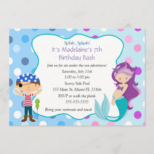 Pirate Mermaid Invitation Kids Birthday Party