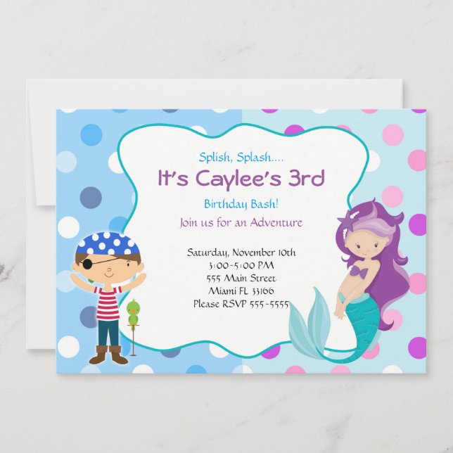 Pirate Mermaid Invitation Kids Birthday Party (Front)