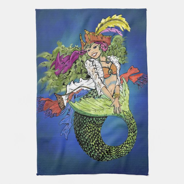 Pirate Mermaid Tea Towel (Vertical)