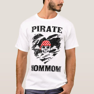 Pirate Mommom Heart Distressed Skull Heart T-Shirt
