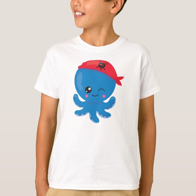Pirate Octopus, Cute Octopus, Little Octopus T-Shirt (Front)