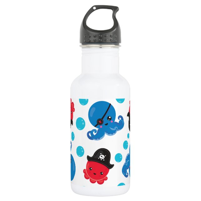 Pirate Octopus, Octopus Pattern, Sea Animals 532 Ml Water Bottle (Front)