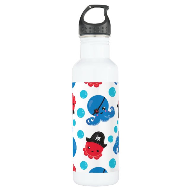Pirate Octopus, Octopus Pattern, Sea Animals 710 Ml Water Bottle (Front)