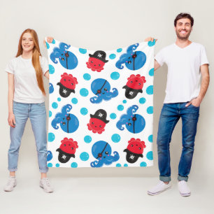 Pirate Octopus, Octopus Pattern, Sea Animals Fleece Blanket