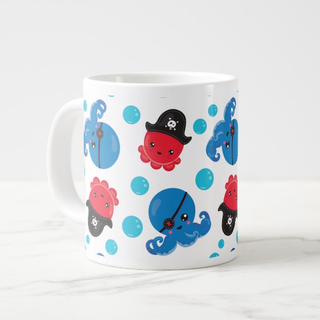 Pirate Octopus, Octopus Pattern, Sea Animals Large Coffee Mug (Front Left)