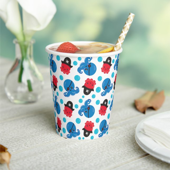 Pirate Octopus, Octopus Pattern, Sea Animals Paper Cups (Insitu)