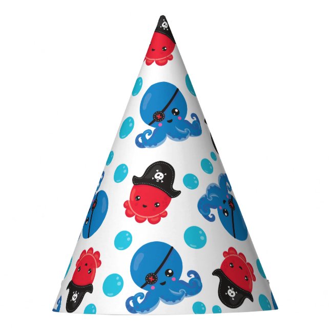 Pirate Octopus, Octopus Pattern, Sea Animals Party Hat (Front)