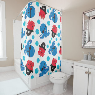 Pirate Octopus, Octopus Pattern, Sea Animals Shower Curtain