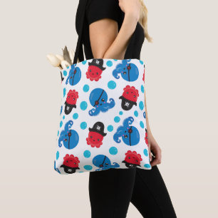 Pirate Octopus, Octopus Pattern, Sea Animals Tote Bag
