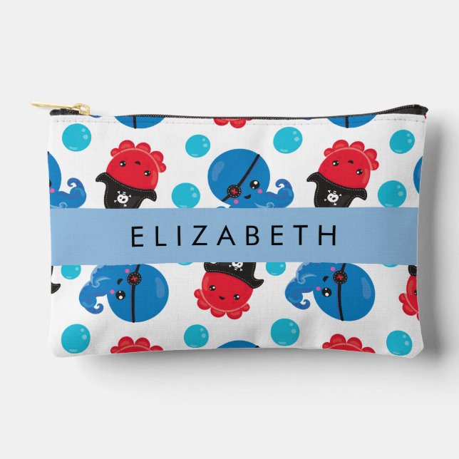 Pirate Octopus, Octopus Pattern, Sea, Your Name Accessory Pouch (Front)