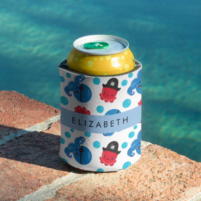 Pirate Octopus, Octopus Pattern, Sea, Your Name Can Cooler (In Situ Pool)