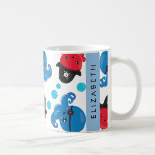 Pirate Octopus, Octopus Pattern, Sea, Your Name Coffee Mug