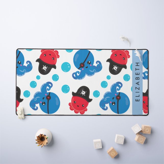 Pirate Octopus, Octopus Pattern, Sea, Your Name Desk Mat (Kids Table)